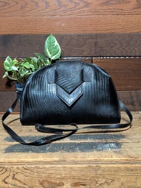 Vintage Paquetage Paris Black Textured Dome Leather Crossbody Bag